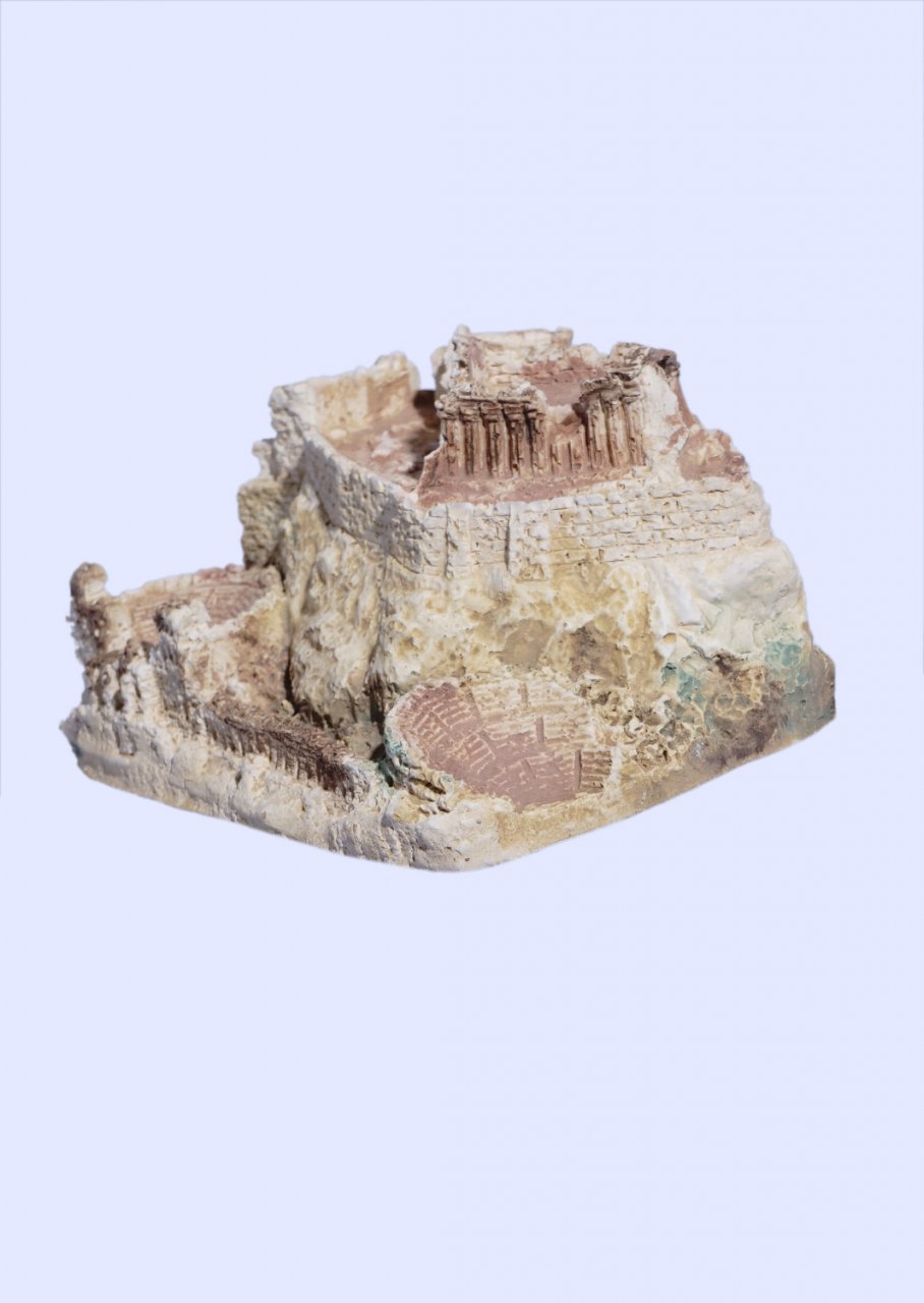 Handmade plaster statue depicting the rock of Acropolis in Athens